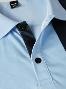 Manfinity Homme Men's Casual Striped Short Sleeve Polo Shirt, For Commuting - Baby Blue - View 4