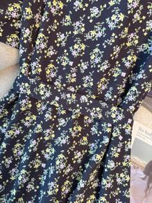 Franclia 新款春夏 V 领短袖系腰粉色碎花中长连衣裙，百搭