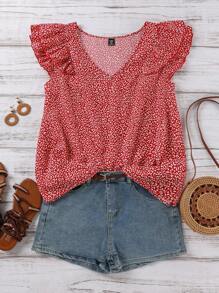SHEIN LUNE Áo cánh tay ngắn cổ chữ V họa tiết da báo cỡ lớn SHEINLUNE dành cho nữ, mặc trong lễ hội Rave mùa hè, lễ hội Rave Country Concert Nashville Ibiza West, phong cách BOHO Vacation - Đỏ - Xem 1
