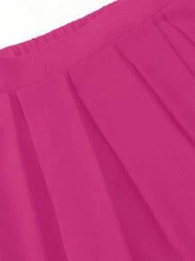 SHEIN Unity Plus Size Women Chiffon Solid Color A-Line Skirt - Hot Pink - View 4