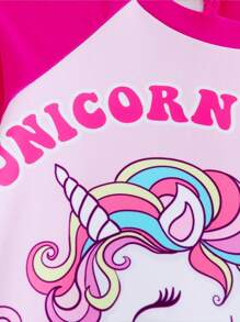 SHEIN Baby Girl Colorblock Unicorn Print One-Piece Swimwear (Placement Print) - Hot Pink - View 6