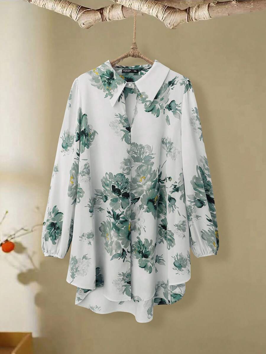Modelyn Áo cánh dài tay in hoa ngày lễ cỡ lớn cho nữ - màu xanh lá - Xem 1