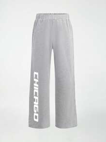 SHEIN Girl Knit Loose Straight Leg Sweatpants - Grey - View 4