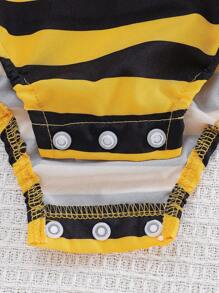 SHEIN 1 pieza Pelele de manga corta con estampado de abeja y cintura elástica para bebé niña, conjunto de uso diario holgado y cómodo con diadema, nuevo lanzamiento de verano