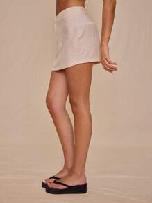 MUSERA 低腰修身亚麻迷你裙，仅限夏季度假，可爱优雅甜美。 - 粉色 - 查看 3