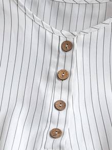 SHEIN White Striped Short Sleeve Casual Shirt For Women - White - View 3