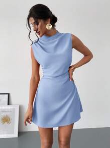 Firerie Vestido mini con volantes y línea A, uso diario elegante, sencillo, delicado, romántico y dulce, para uso de oficina, boda, fiesta, festival de música, vacaciones, con chaleco rojo