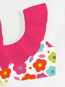 SHEIN 女童花卉印花单肩荷叶边比基尼套装，家庭装妈妈和我（4 件单独出售） - 彩色 - 查看 3