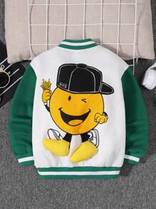 SHEIN Young Boy Casual, Comfortable, Stylish, Simple, Soft, Practical, Warm, Color-blocking Fleece Jacket With Playful Cartoon Print On The Back And 3d Color-blocking Feet Design, Suitable For Autumn And Winter - White - View 5
