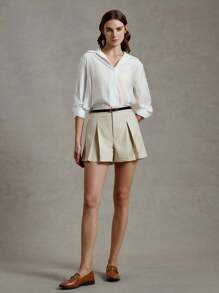 Briarwyn Blusa feminina casual de cor sólida com gola justa e manga comprida