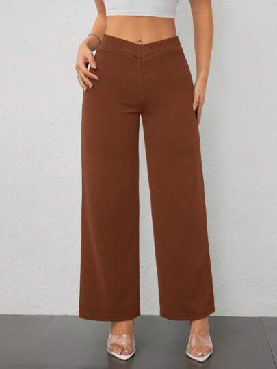 SHEIN PETITE Women's Casual Elegant Waist Cross Fit Straight Pants Work Pants,Business Casual Woman