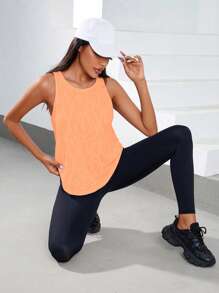Easithlete 圆领全印花不对称下摆无袖运动背心 - 橘色 - 查看 5