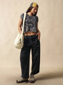 VARSIVA All-Over Print Round Neck Asymmetric Hem Summer Short Sleeve Sports T-Shirt - Multicolor - View 1