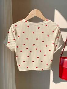 Comfortcana Women's Casual Heart Print Short Sleeve T-Shirt, Summer
