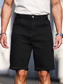 Manfinity Homme Pantalones cortos vaqueros casuales versátiles lisos para hombres de tallas grandes