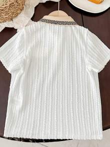 SHEIN All-Match Kids Boys Casual Versatile Comfortable Textured Polo Shirt, Suitable For Commute, School, Daily Wear, Travel, Sports, Spring/Summer - White - View 3