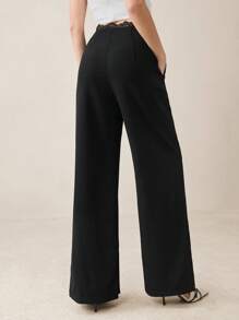 BizChic Sheer Lace Black Wide Leg Pants For Women, Modern Elegant Urban Commute Everyday Versatile 90s Retro Christmas New Year, Romantic Valentine's Day Party Beach Graduation Fashion Carnival Holiday Minimalist Suitable For Wedding Guest, Host, Date, Party, Concert, Brunch, Airport, Multi-Occasion - Black - View 4