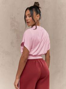 MISSGUIDED 超大褶皱T恤气球袖宽松版型运动休闲束腰锻炼休闲夏季春季顶级街头服饰周末必备 - 藕粉色 - 查看 2
