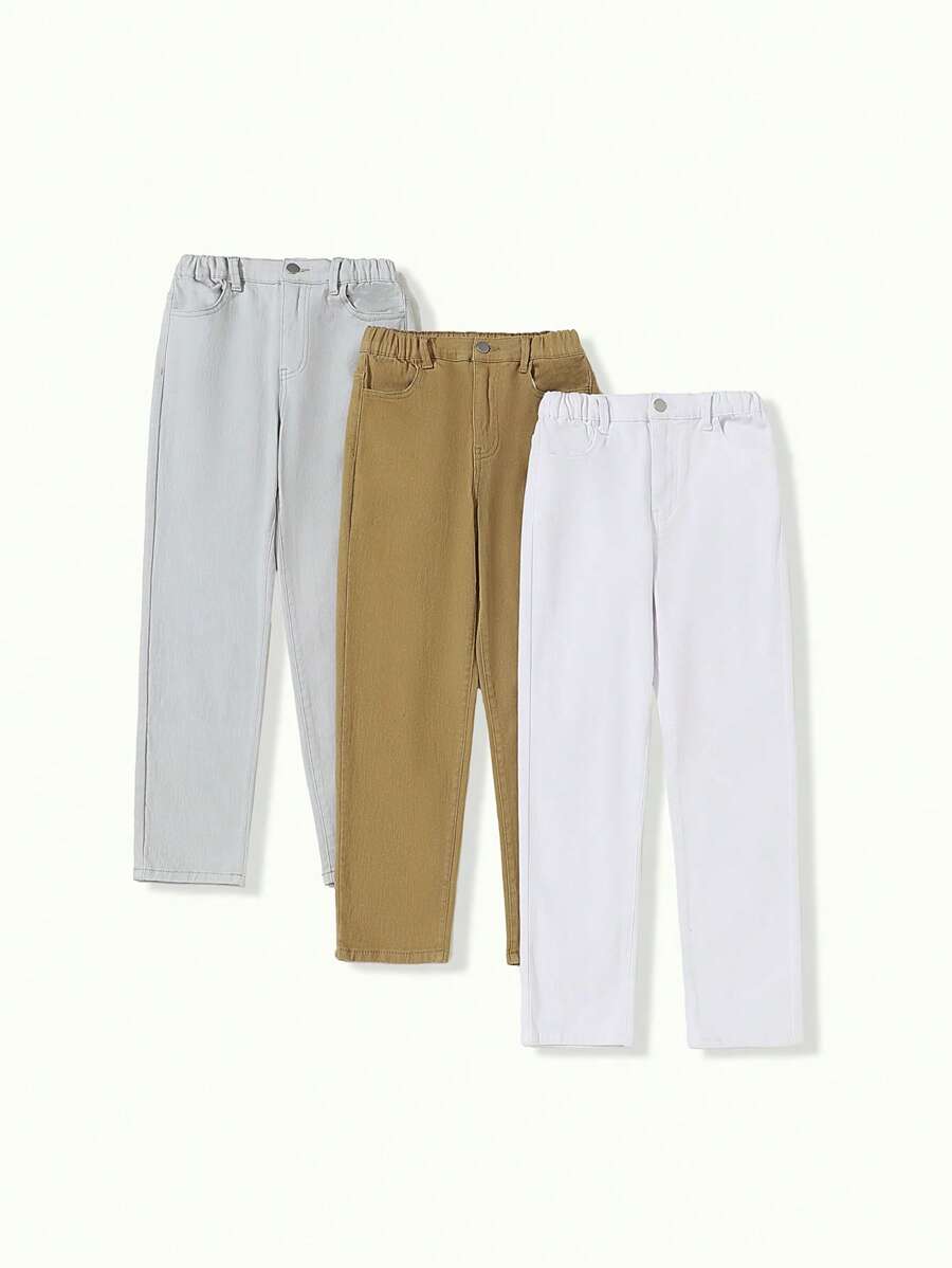 3-Pack Adjustable Waist Stretch Slim Fit Jeans, All-Match Casual Versatile Daily Wear For Big Kids - Multicolor - View 1