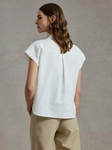 Briarwyn 女士休闲纯色梭织翻领无袖宽松衬衫夏季海滩毕业季优雅