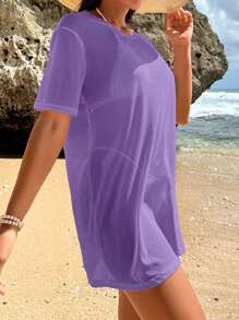 Swim Vcay Vestido casual holgado de cobertura con cuello redondo de unicolor para mujeres