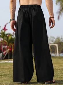 Manfinity Nomadique Men's Solid Color Asymmetric Front Design Wide Leg Casual Pants , Baggy Pants Men Pants , Men Wide Leg Pants , Men Baggy Pants , Men Pants Loose Fit