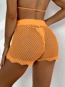 SHEIN Swim 女士樱桃印花镂空罩衫短裤套装 - 橘色 - 查看 2