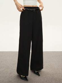 Rina Fox Loose Straight Relaxed Style Women's Wide Leg Pants - Black - View 3