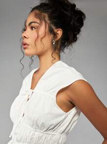 MISSGUIDED Thanh lịch Ruched Peplum Không tay Hàng đầu Mùa hè Mùa xuân Thắt lưng Áo bông phía trước Đa năng Công sở Trang phục giản dị Thu thập Eo Chuyên nghiệp - trắng - Xem 4