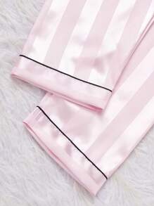 3pcs/Set Girls' Casual Watermelon Striped Short Sleeve Cardigan, Shorts And Pants Pajama Set - Dusty Pink - View 6
