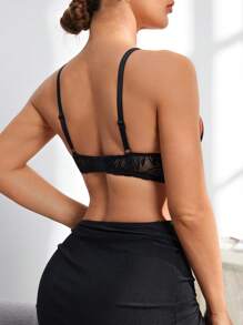 SHEIN 1pc Wireless Thin Lace Padded Underwire Push Up Bra - Multicolor - View 2