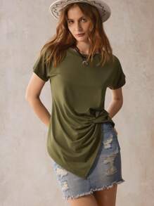 SHEIN LUNE 素色不對稱下擺T恤