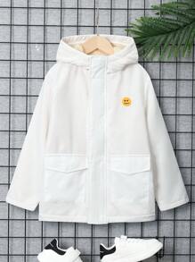 SHEIN Tween Boy Cartoon & Letter Graphic Hooded Thermal Lined Coat - White - View 3