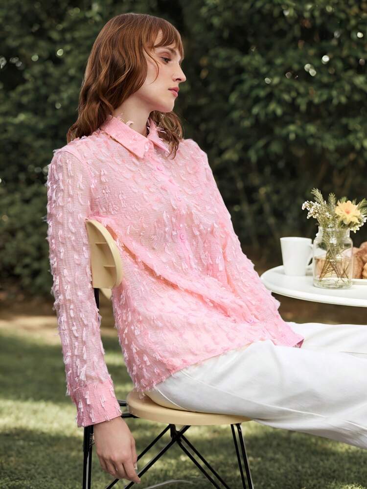 SHEIN Maija Blouse transparente à manches longues et jacquard pour femme