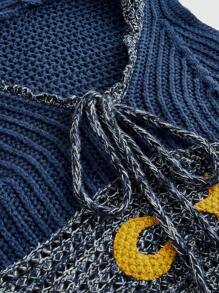 ROMWE Plus Size Hippie Bohemian Sun & Moon Pattern Hooded Knit Sweater - Blue - View 5