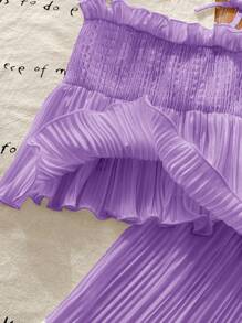 SHEIN LMoss Kids LMoss Baby Girls Summer Cute Solid Color Pleated Camisole And Elastic Waist Long Pants 2 Pieces Set - Purple - View 7