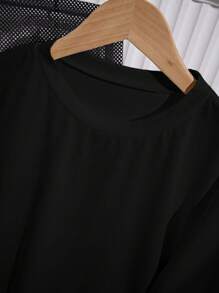 SHEIN PETITE Camiseta casual y versátil para mujer de cuello redondo y manga corta de unicolor