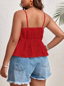 SHEIN VCAY Plus Size Women Tie Dye Embroidery Ruffle Hem Camisole