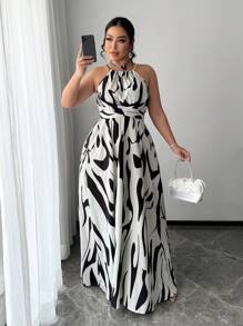 SHEIN SXY Robe trapèze élégante et simple à taille ajustée, imprimée de rayures noires et blanches, pour les femmes grandes tailles au printemps et à l'été. Convient pour le port quotidien, les déplacements, l'élégance, le style casual, les sorties, les achats. Facile à assortir, affinante, mettant en valeur la silhouette.