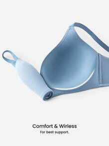 LUVLETTE Blue Wireless Comfortable Must-Haves Push Up T-Shirt Basic Bra
