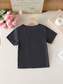 SHEIN T-shirt à manches courtes imprimé de lettres, décontracté pour l'été, pour filles - Gris - Voir 3