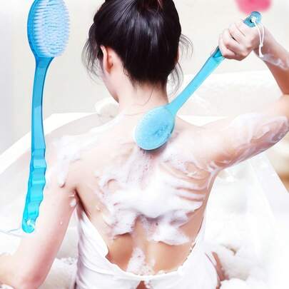 Extra Long Handle Bath Brush For Back Scrubbing (14.37 Inch) Shower Exfoliating Brush With Soft Bristles & Non-Slip Grip Body Scrubber For Hard-To-Reach Areas, Feet & Shoulders Spa, Elderly Care & Bathing Aid Home Bathroom Essential (Light Blue, Summer Refresh)