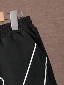 Teen Boys' Knit Casual Letter Print Athletic Capri Pants - Black - View 5