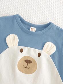 Cozy Pixies 2pcs Baby Boy Cartoon Bear Pattern Splice Round Neck Sleeveless Top & Elastic Waist Shorts Set