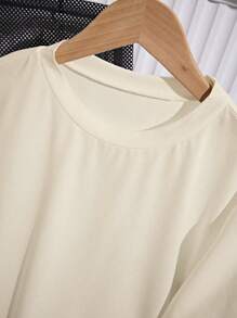 Elenzga Women's Solid Color Round Neck Short Sleeve Casual Versatile T-Shirt - Apricot - View 3