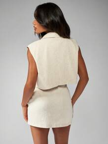 MISSGUIDED Professional Linen Sleeveless Cropped Blazer Vest Summer Office Wear Business Casual Single Button Modern Minimalist Lightweight Tailored Women Suit Vest Petite Fit