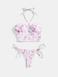 SHEIN MOD Women's Shell Print Beach Camisole & Bikini 2pcs Set - Baby Pink - View 4