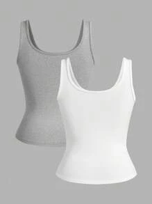 Slaydiva Multipack Black + White Casual And Versatile CA Scalloped Top, Deep U-Neck And Racerback Basic Women's Tank Top