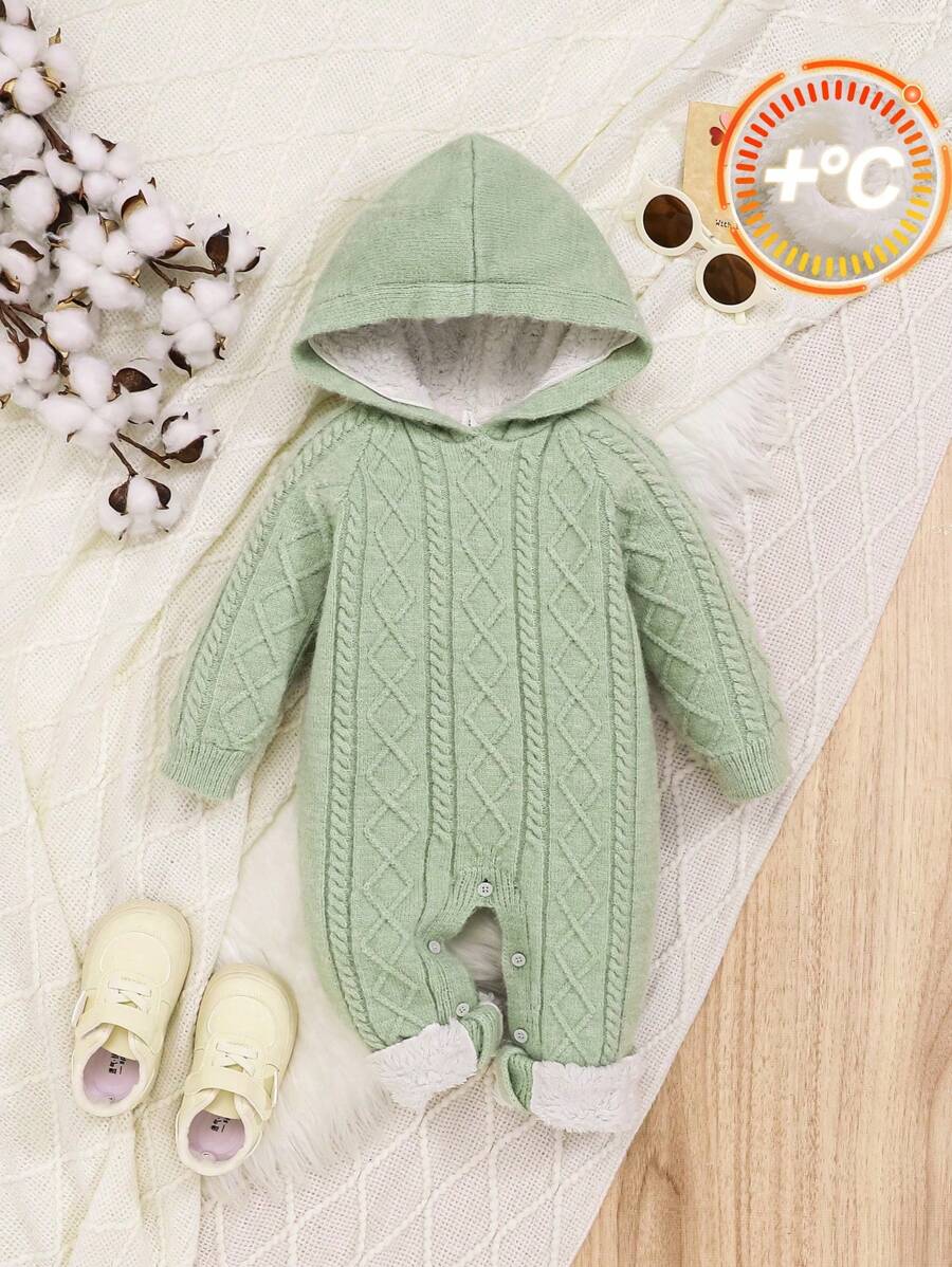 SHEIN Bimba Jumpsuit in maglia a trecce con cappuccio - Verde - Visualizzare 1