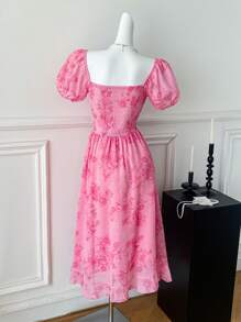 Comfortcana Abito elegante da donna a metà polpaccio con stampa floreale, estivo